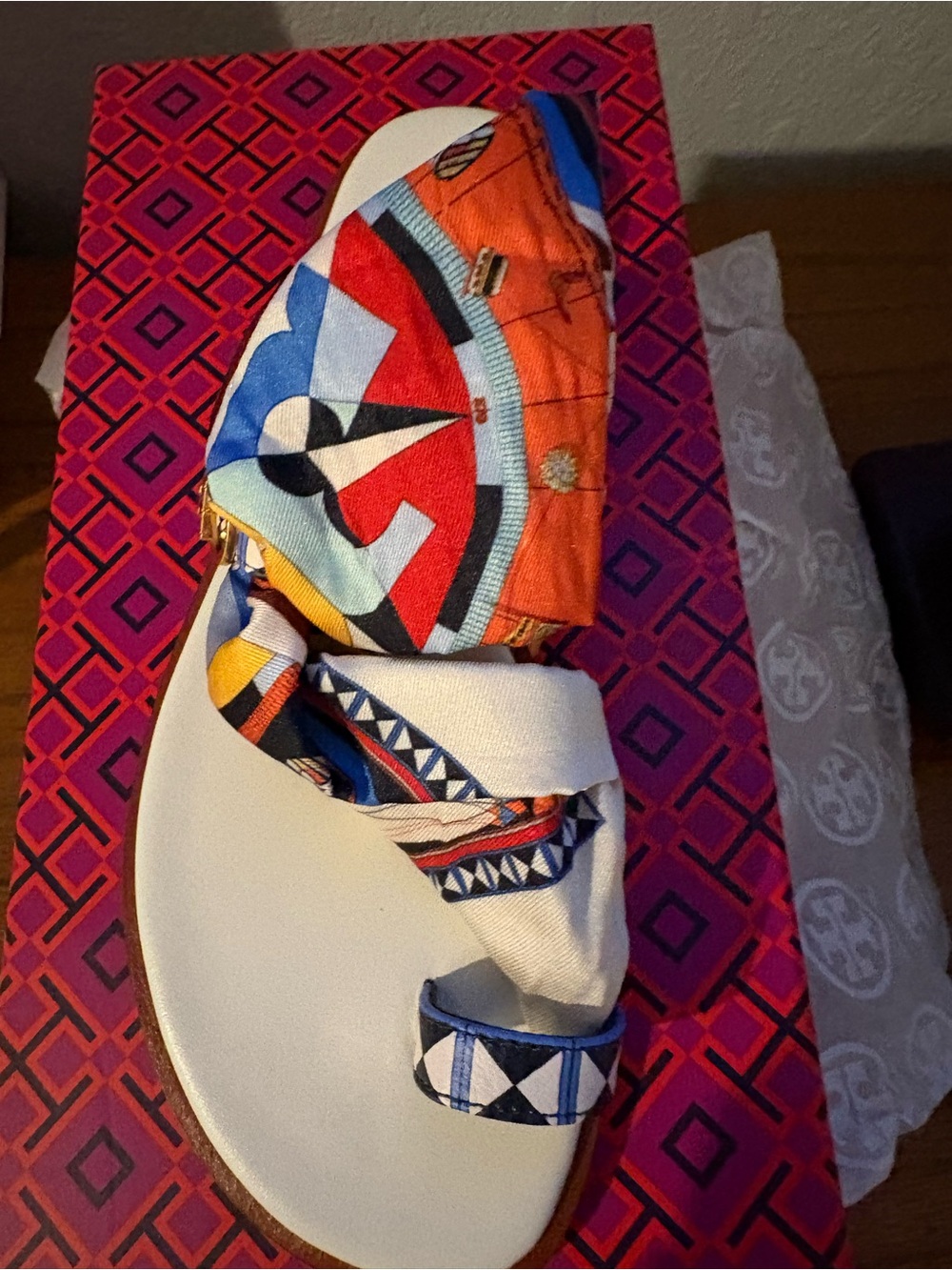 Tory Burch Multicolor Geometric Print Wrap Sandals
